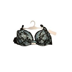 Hers By Herman Womens blue Black Polka Dots Padded Lingerie Bra Size 38C